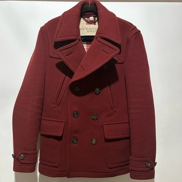 BURBERRY Wool Burgundy Peacoat Tailored Fit M - Picture 2 of 7